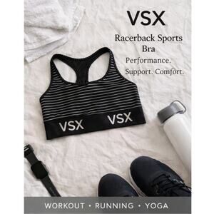Victoria’s Secret VSX Sports Bra Medium Racerback Striped Black White